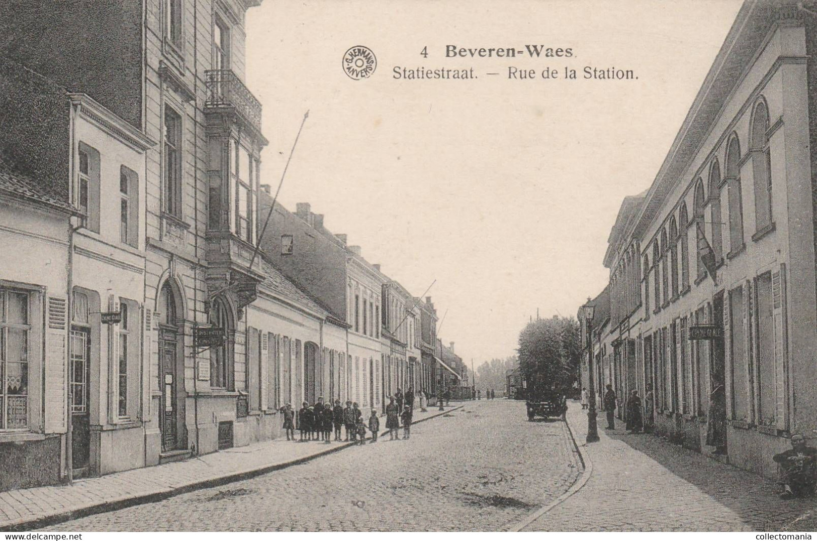 4 Oude Postkaarten Beveren -Waes Statiestraat   Grote Markt   Zandstraat Café De Graanmaat   Gemeentehuis 1924 - Beveren-Waas