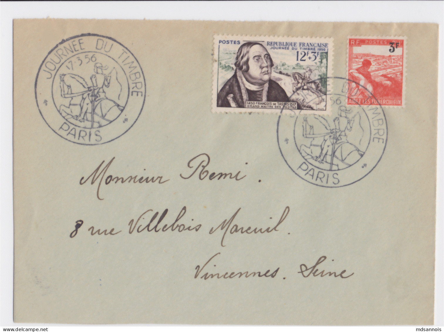 Devant D'enveloppe Journée Du Timbre 1956 17 Mars Paris - Gedenkstempels