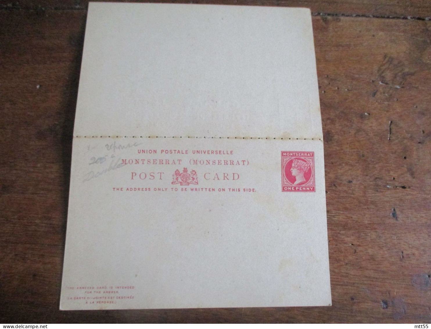 MONTSERRAT POST CARD 2 VOLET CARTE REPONSE ONE PENNY ENTIER POSTAL STATIONERY CARD MONSERRAT - West Indies