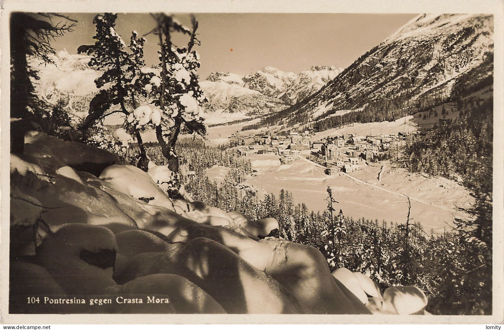 Suisse Pontresina Gegen Crasta Mora CPA + Timbre Cachet 1936 Hotel Pontresina - Pontresina