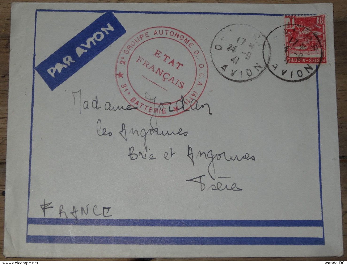 Enveloppe ALGERIE, Oran Avion, Cach Militaire - 1941 ............ Boite1.......... 240424-3 - Covers & Documents
