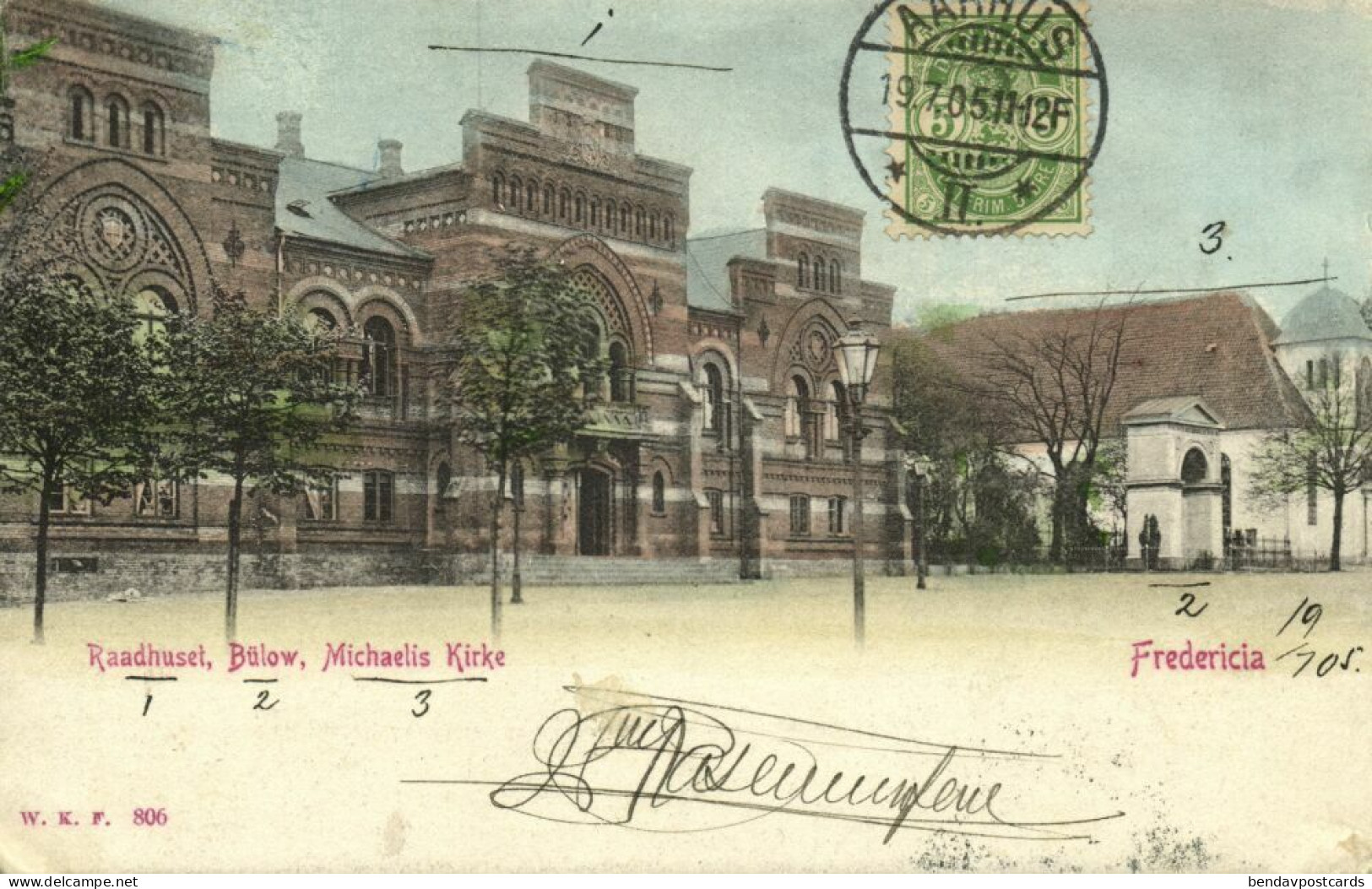 Denmark, FREDERICIA, Raadhuset, Bülow, Michaelis Kirke (1905) Postcard - Dänemark