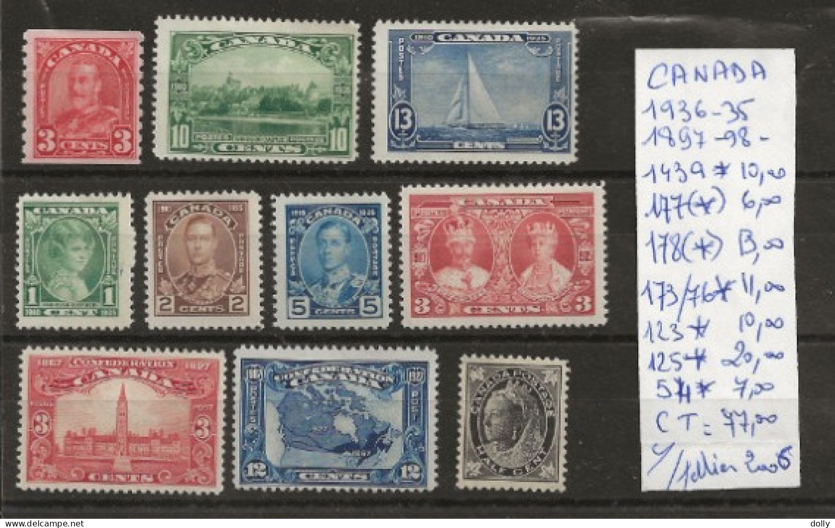 TIMBRE DU CANADA NEUF **/* DE 1897 A 1936   Nr VOIR SUR PAPIER AVEC TIMBRES COTE 77.00  € - Unused Stamps
