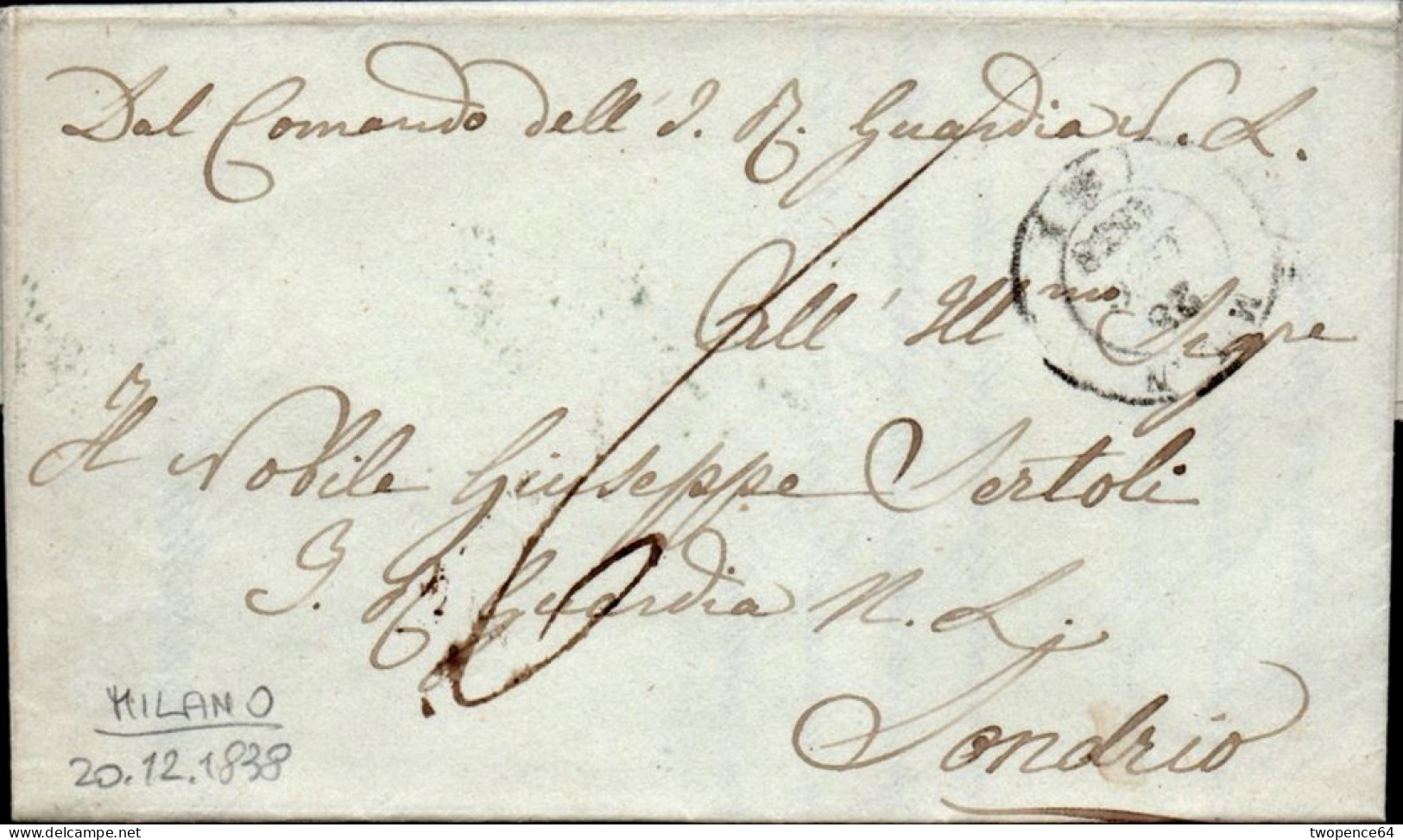 B30 - LETTERA PREFILATELICA DA MILANO A SONDRIO 1838 - ...-1850 Préphilatélie