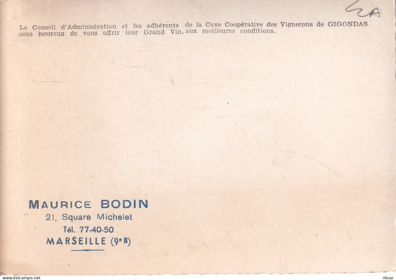 PUBLICITE(VIN) VIGNERON BAUDIN(MARSEILLE) - Reclame