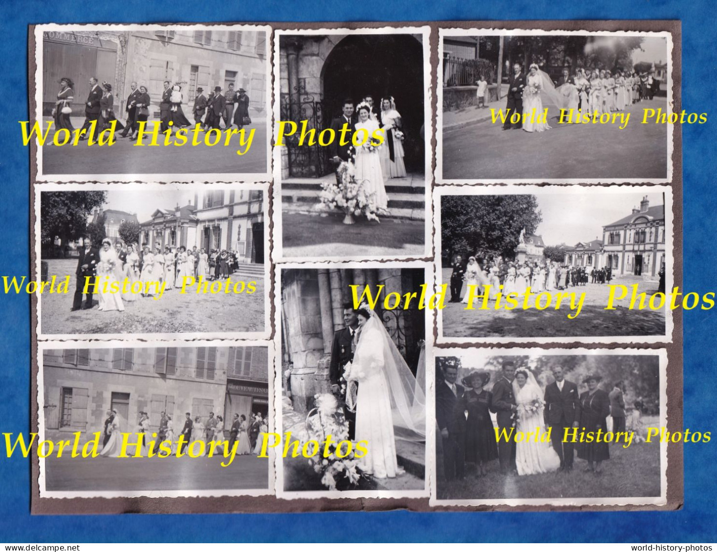8 Photos Anciennes - BLENEAU ( Yonne ) - Beau Mariage D'un Militaire à Identifier - Mairie / Rue / Eglise - 1945 1950 - Plaatsen