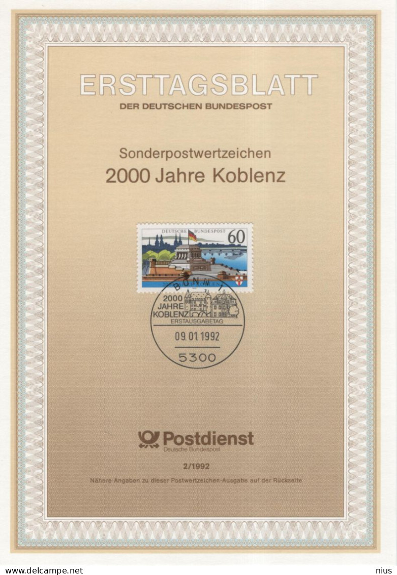 Germany Deutschland 1992-2 2000 Jahre Koblenz, Canceled In Bonn - 1991-2000