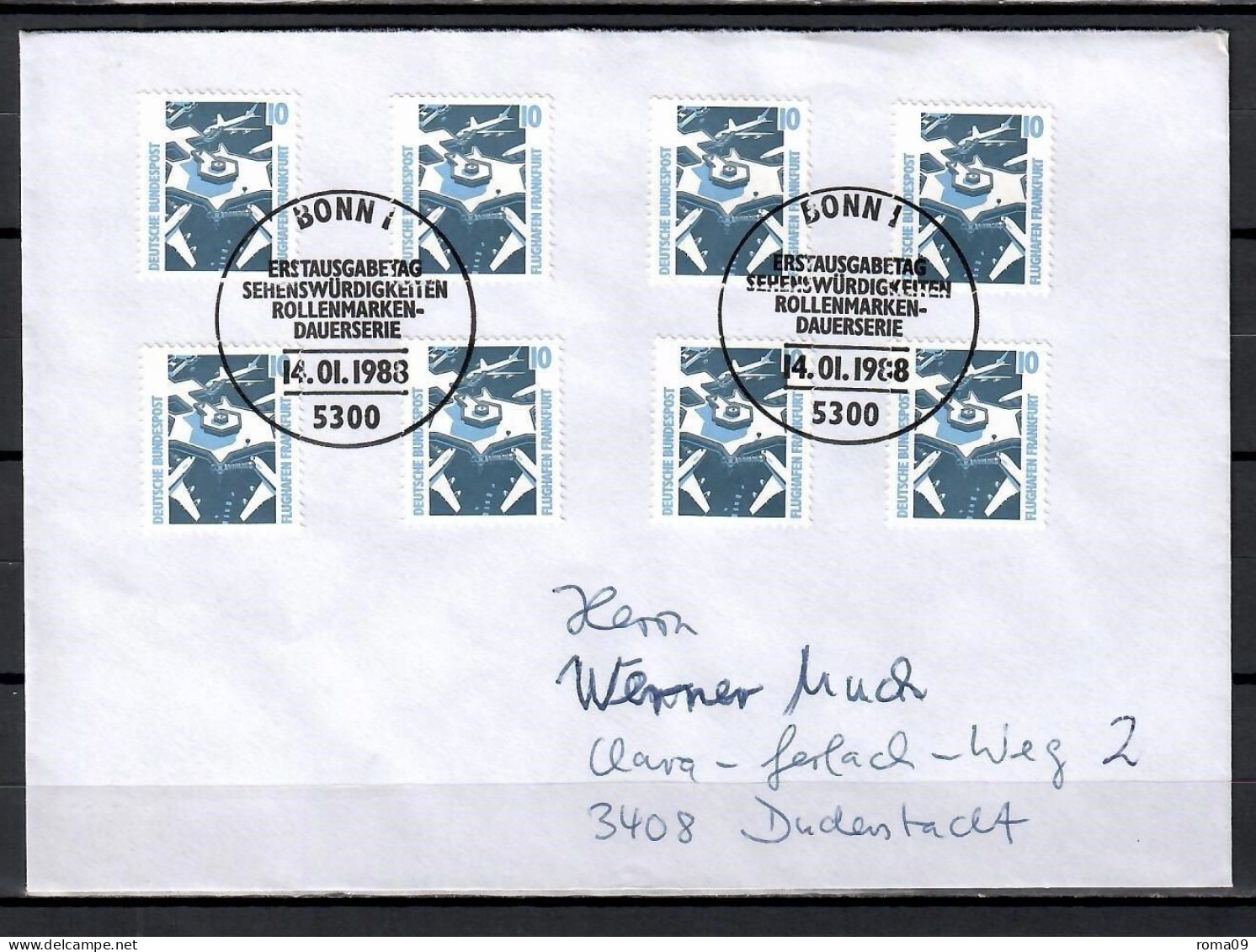 FDC; MiNr. 1347 (8x); Freimarken: Sehenswürdigkeiten, Auf Portoger. Brief Von Bonn Nach Duderstadt; B-282 - 1981-1990