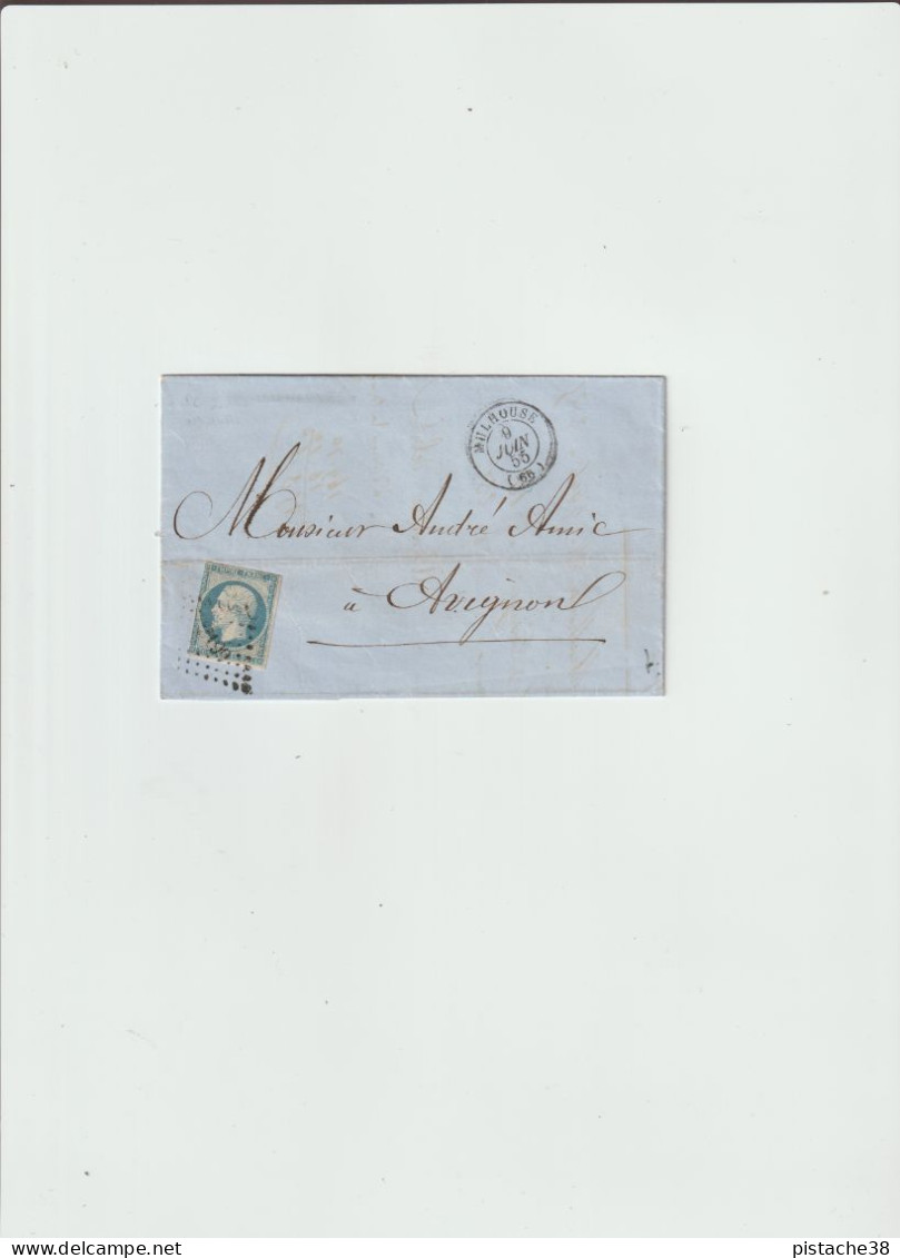 N° 14 Empire Franc De 1855, Timbre Non Dentelé Expédié De MULHOUSE Pour AVIGNON, Voir Les Scans - 1849-1876: Klassik