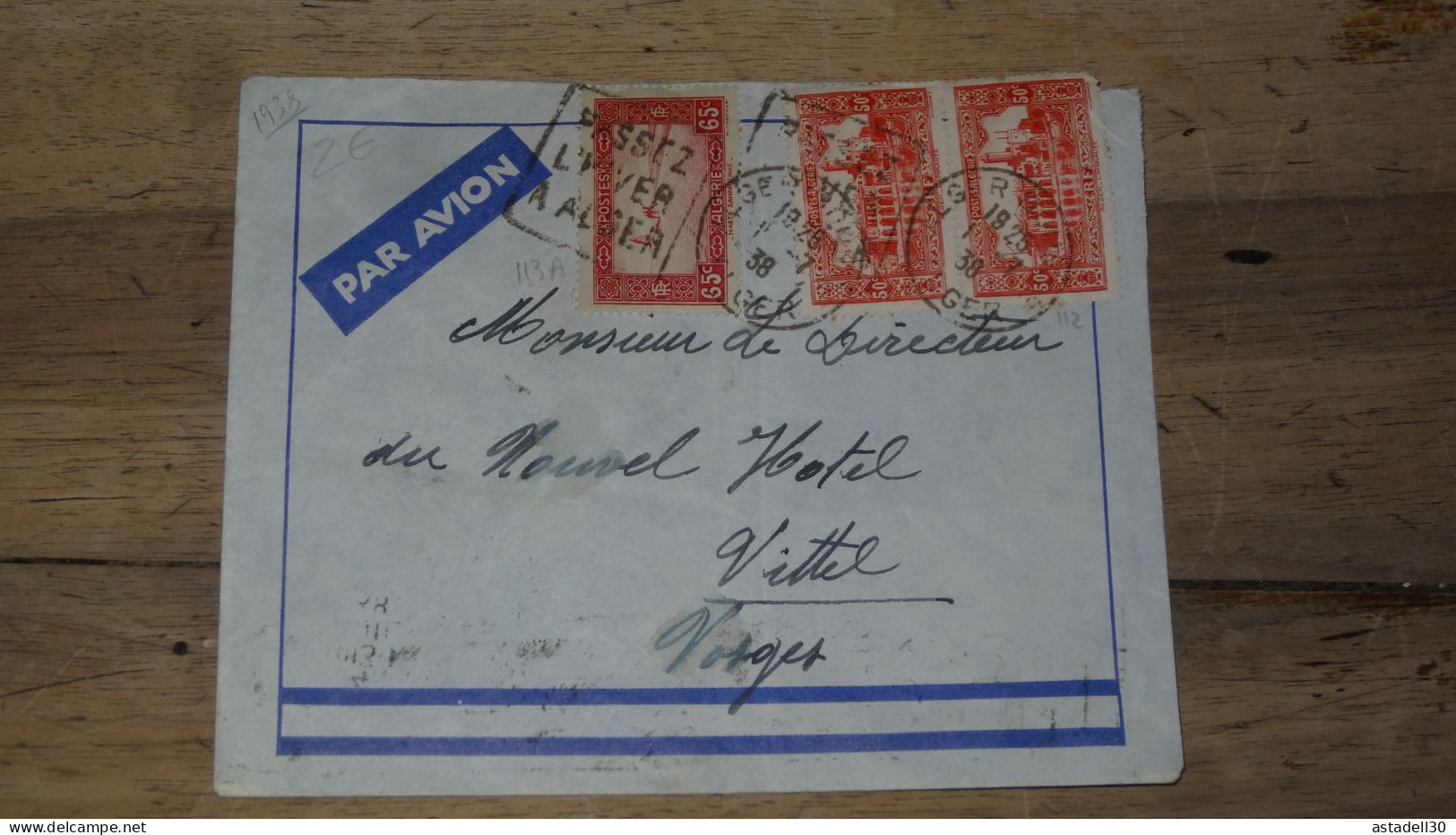 Enveloppe ALGERIE,  AVION  - Alger - 1938 ............ Boite1.......... 240424-12 - Cartas & Documentos