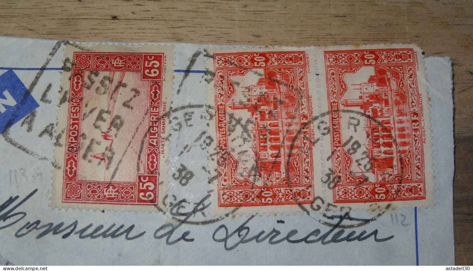 Enveloppe ALGERIE,  AVION  - Alger - 1938 ............ Boite1.......... 240424-12 - Lettres & Documents