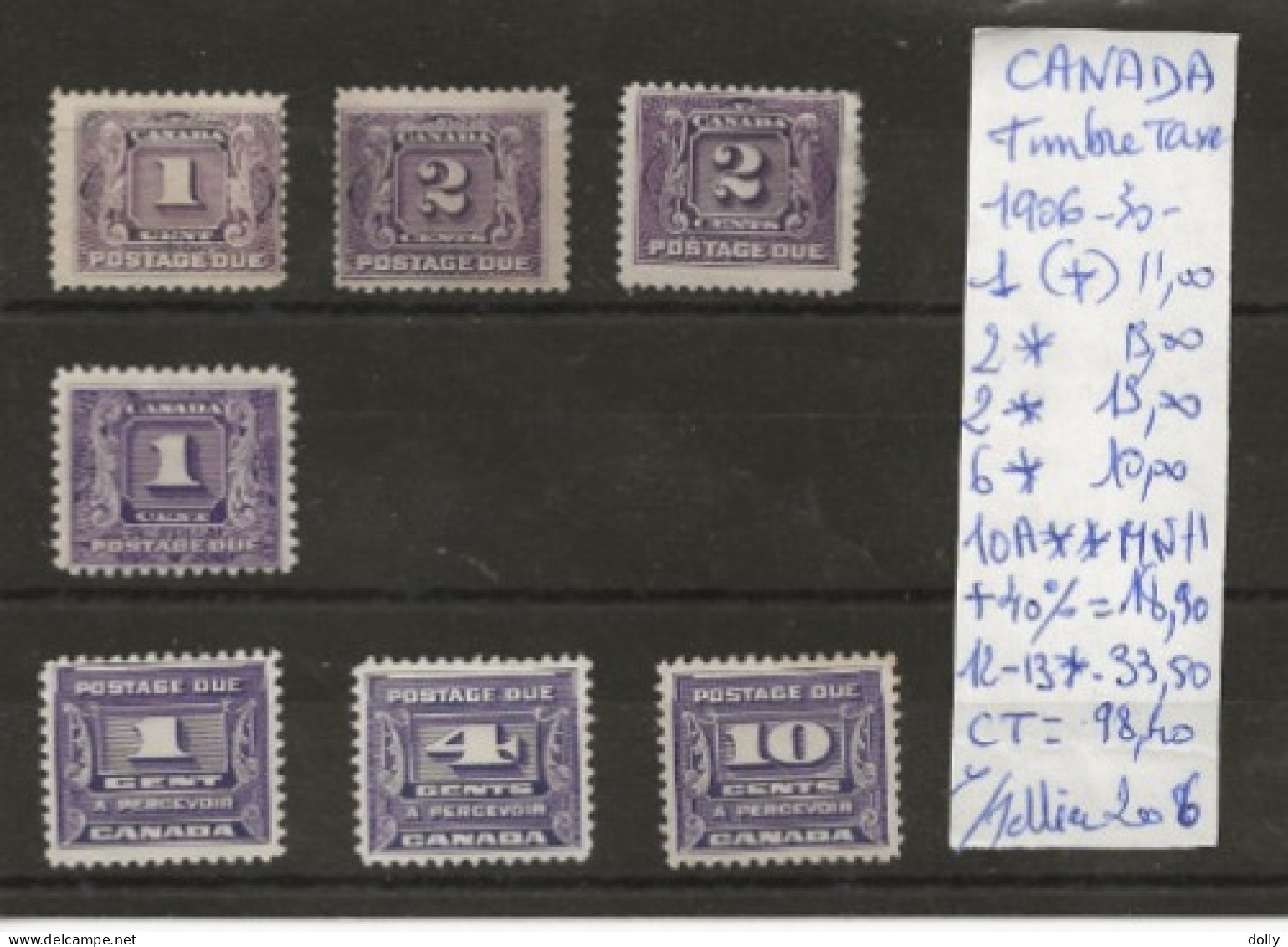 TIMBRE DU CANADA NEUF **/* DE 1906/30 TIMBRES TAXE   Nr VOIR SUR PAPIER AVEC TIMBRES COTE 98.40  € - Postage Due