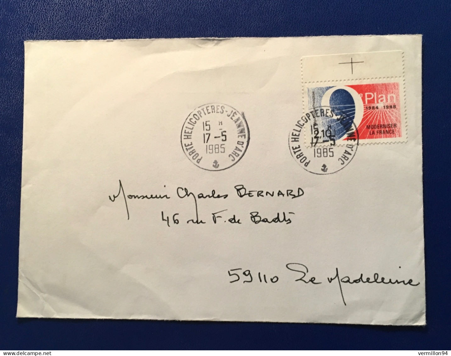 Cachet Porte Hélicoptères Jeanne D'Arc 1985. Pli Nature - Correo Marítimo