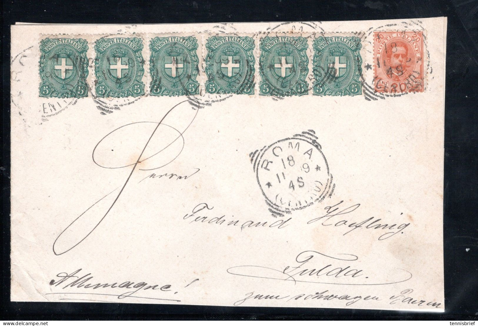 1899 , 5 C. , 6 Items,and 20 C. , Cover To Germany, Second Rate , Right Rate , Clear " ROMA " #182 - Marcophilia