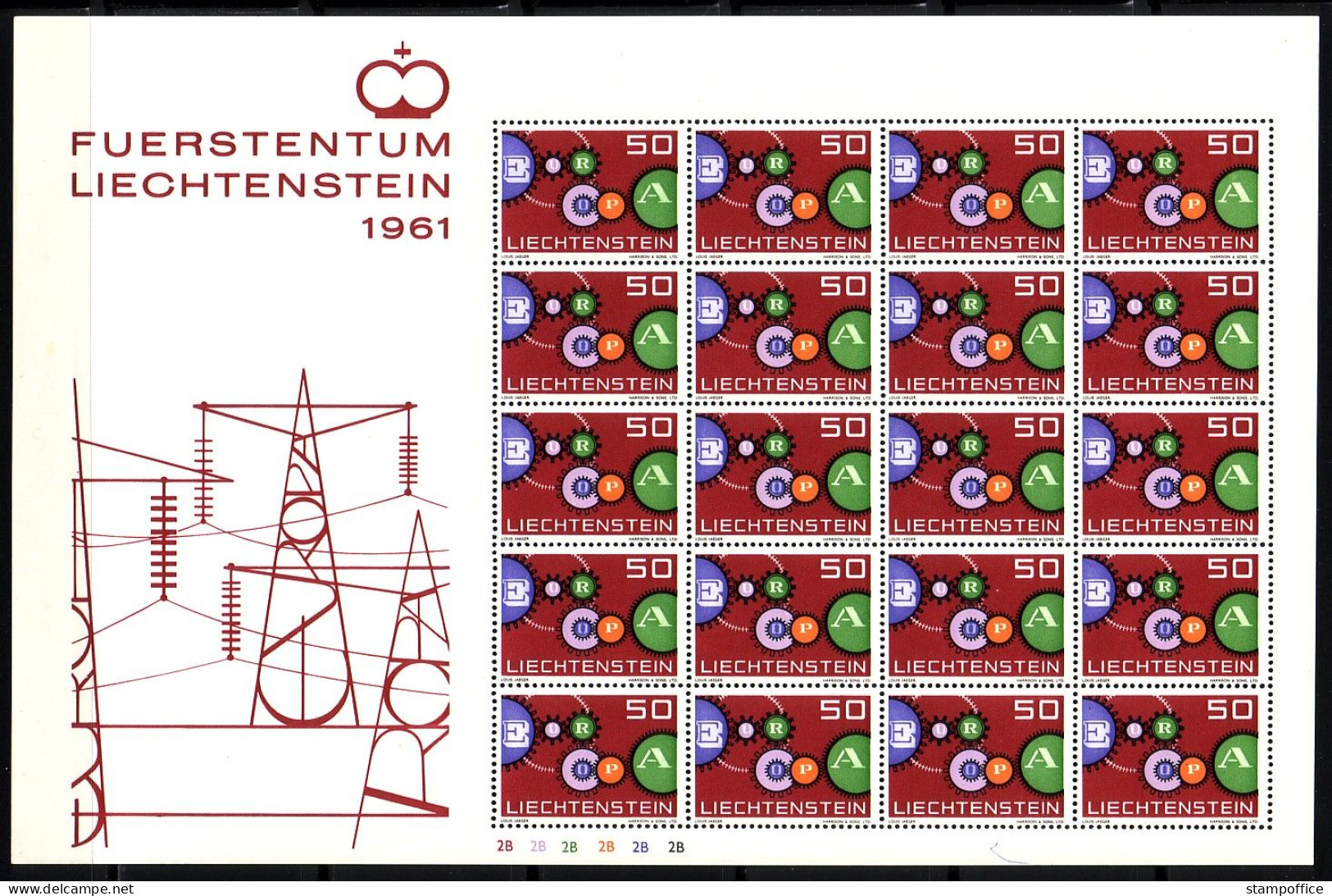 LIECHTENSTEIN MI-NR. 414 POSTFRISCH(MINT) KLEINBOGEN EUROPA 1961 GETRIEBEMUSTER - 1961