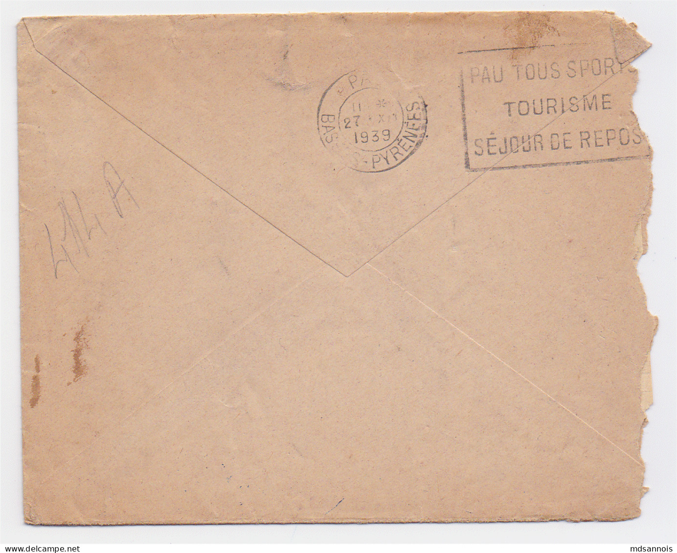 Enveloppe 25 Décembre 1938 à Corbère (Basses Pyrénées) Pour Bordeaux Timbres Type Mercure 50c - 1921-1960: Periodo Moderno