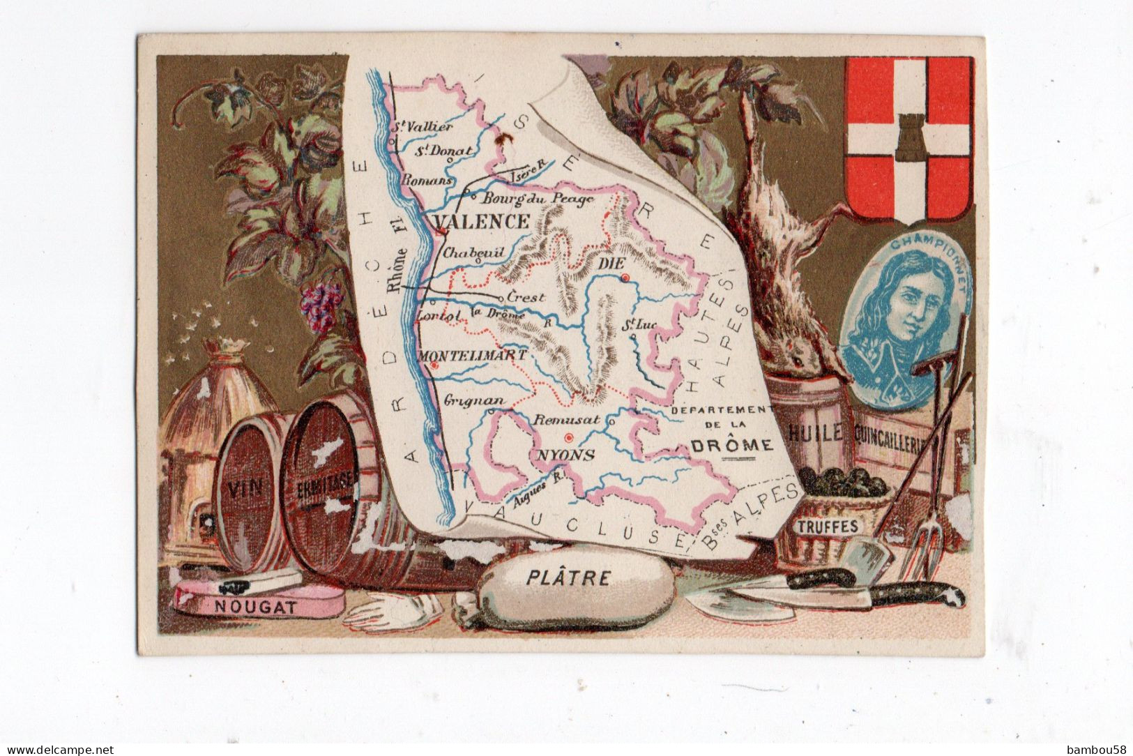 CARTE DEPARTEMENT DROME * NOUGAT * PLATRE * TRUFFES * HUILE * BLASON * CHAMPIONNET * RUCHE * COUTEAUX - Other & Unclassified