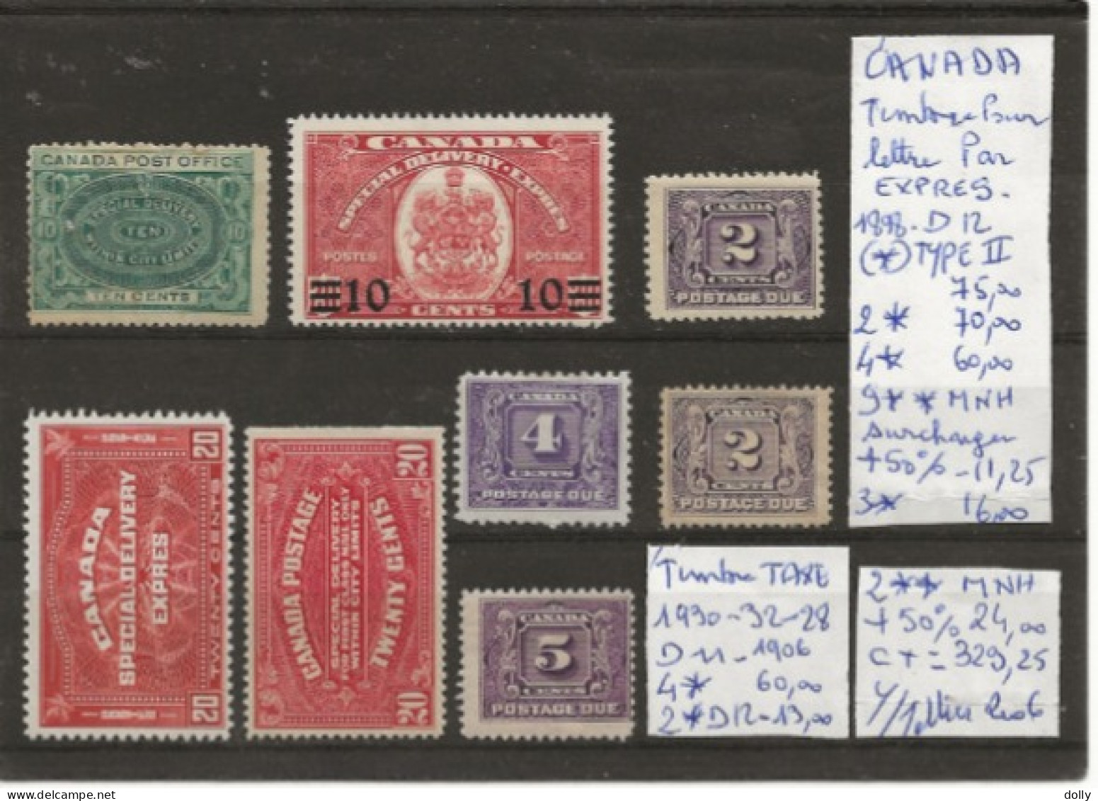 TIMBRE DU CANADA NEUF **/* DE 1906/30 TIMBRES TAXE +TIMBRE POUR LETTRE  Nr VOIR SUR PAPIER AVEC TIMBRES COTE 329.25 €  € - Portomarken