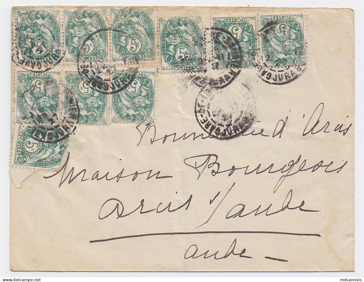 Enveloppe De 1927 Affranchie Avec 10 Timbres Type Blanc 5c Vert Pour Arcis Sur Aube - 1921-1960: Modern Period