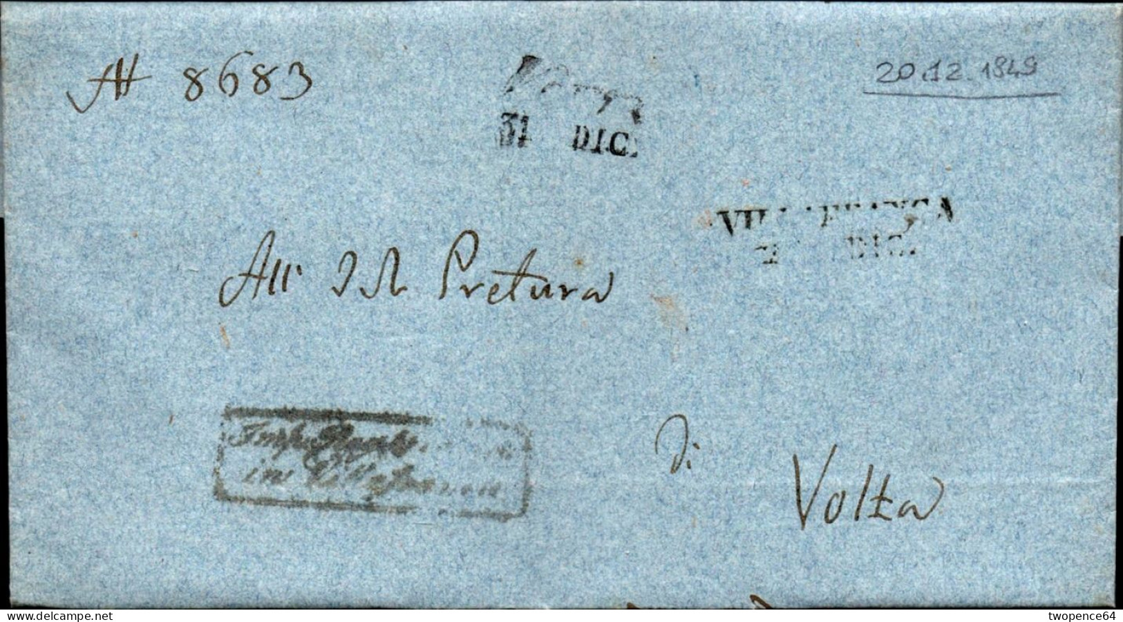 B33 - LETTERA PREFILATELICA DA VILLAFRANCA A VOLTA 1849 - ...-1850 Préphilatélie