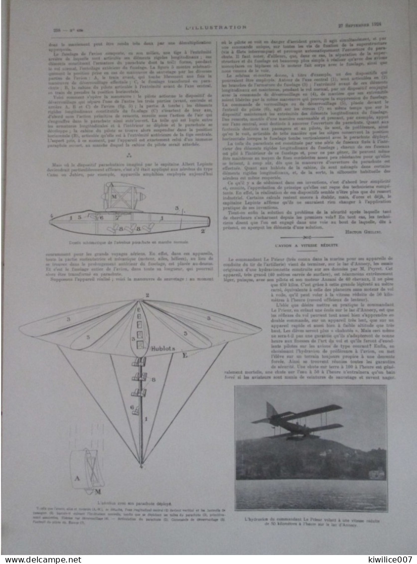 1924  Le Probleme De La Securité Dans Les Avions PLANE Aviation Aviateur SECURITY - Unclassified