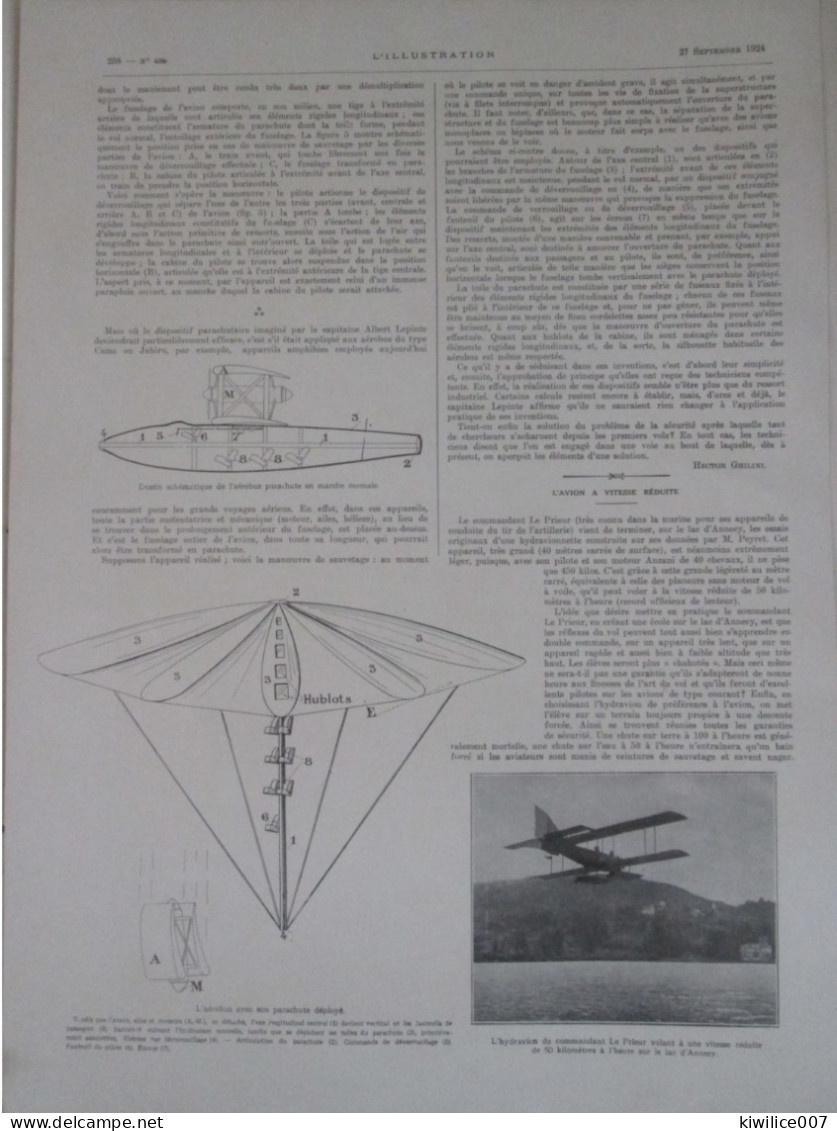 1924  Le Probleme De La Securité Dans Les Avions PLANE Aviation Aviateur SECURITY - Non Classés