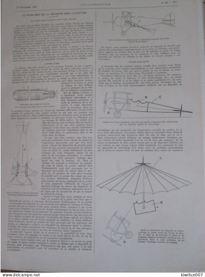 1924  Le Probleme De La Securité Dans Les Avions PLANE Aviation Aviateur SECURITY - Non Classés