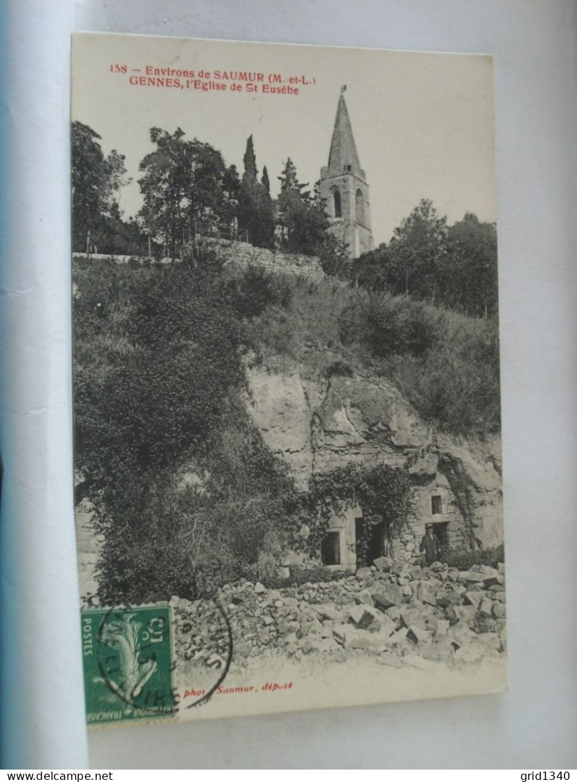 49 7980 CPA 1913 - 49 ENVIRONS DE SAUMUR - GENNES, L'EGLISE DE ST EUSEBE - ANIMATION - Sonstige & Ohne Zuordnung