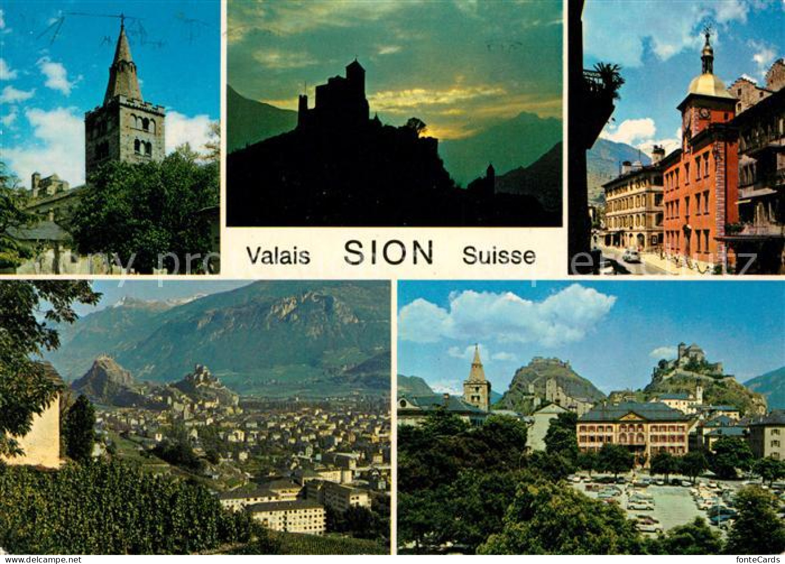 13073182 Sion VS Kirche Schloss Panorama Marktplatz Sion VS - Autres & Non Classés