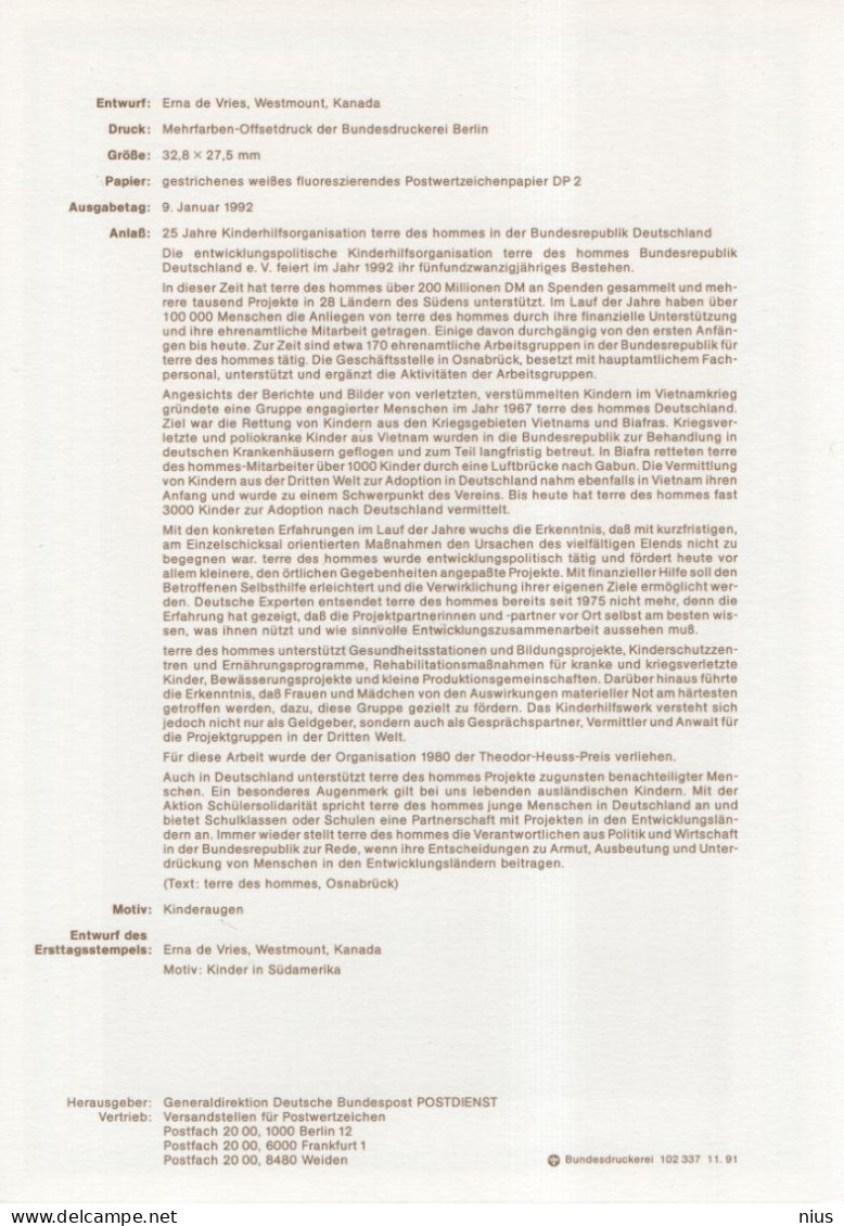 Germany Deutschland 1992-4 Terre Des Hommes, Land Of Men, Canceled In Bonn - 1991-2000