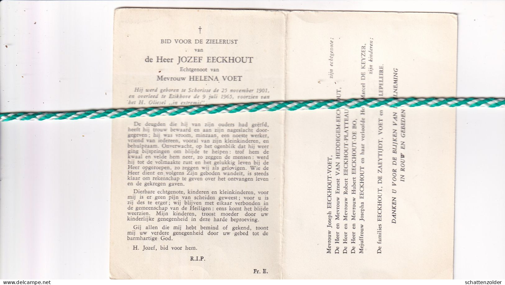 Jozef Eeckhout-Voet, Schorisse 1901, Etikhove 1965 - Obituary Notices