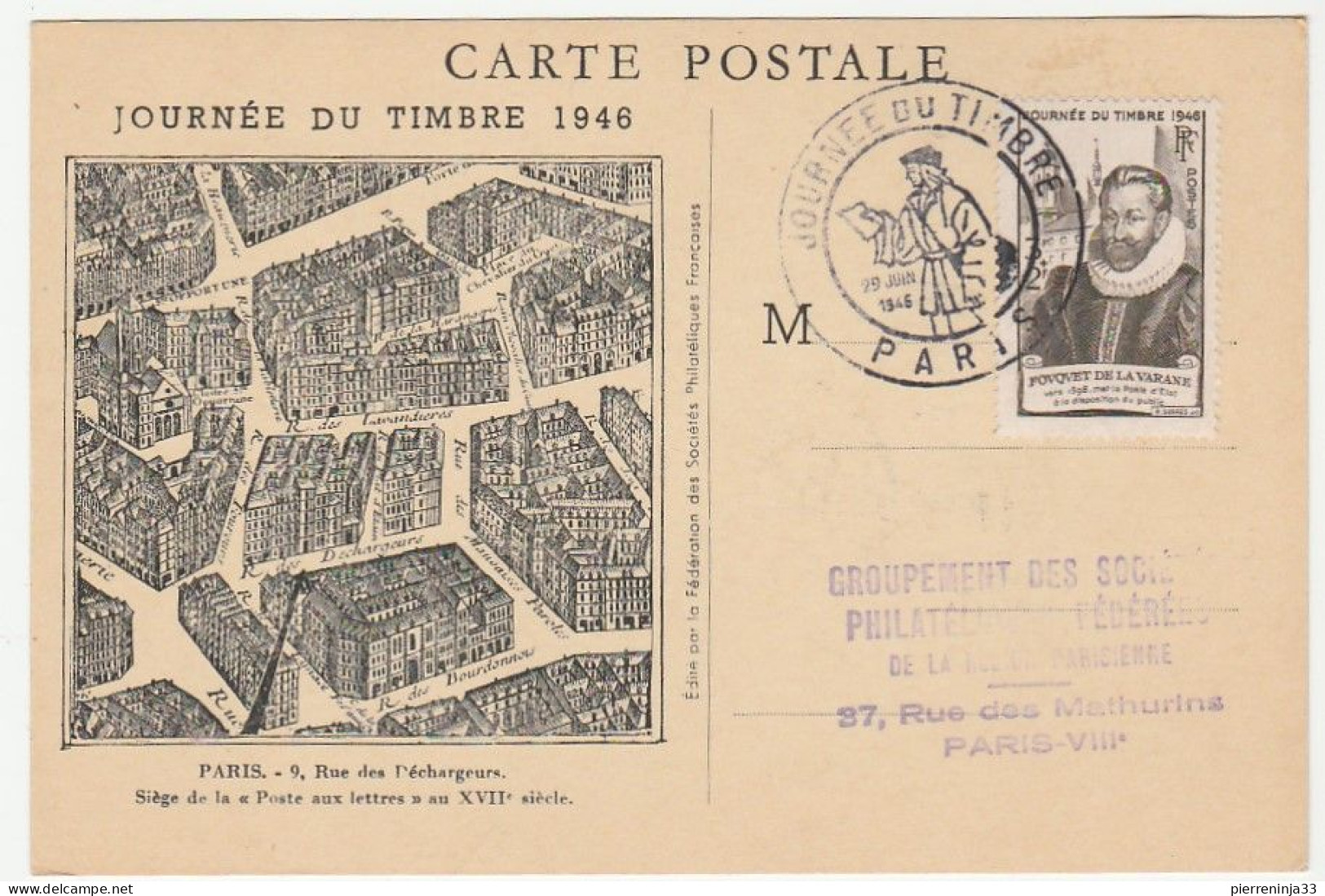Carte Journée Du Timbre 1946, Paris, Plan - Covers & Documents