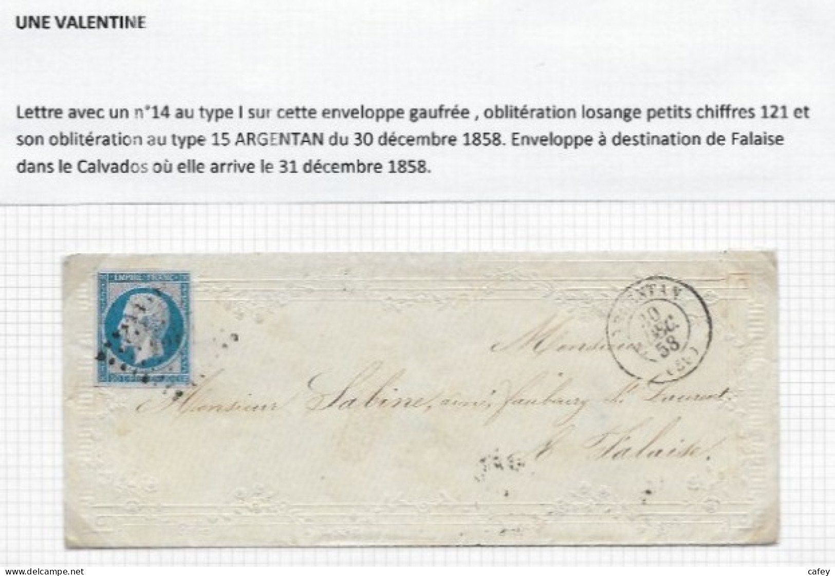 Enveloppe VALENTINE Département ORNE  Lettre Càd ARGENTANT  PC S / Timbre N° 14  TTB - 1849-1876: Période Classique