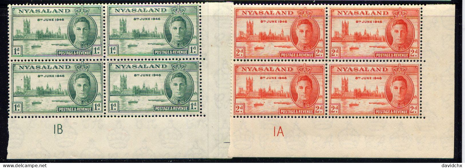 BRITISH EMPIRE, 1946 PEACE ISSUE, 5 DIFFERENT PLATE BLOCK SETS, MLH - Malta (...-1964)