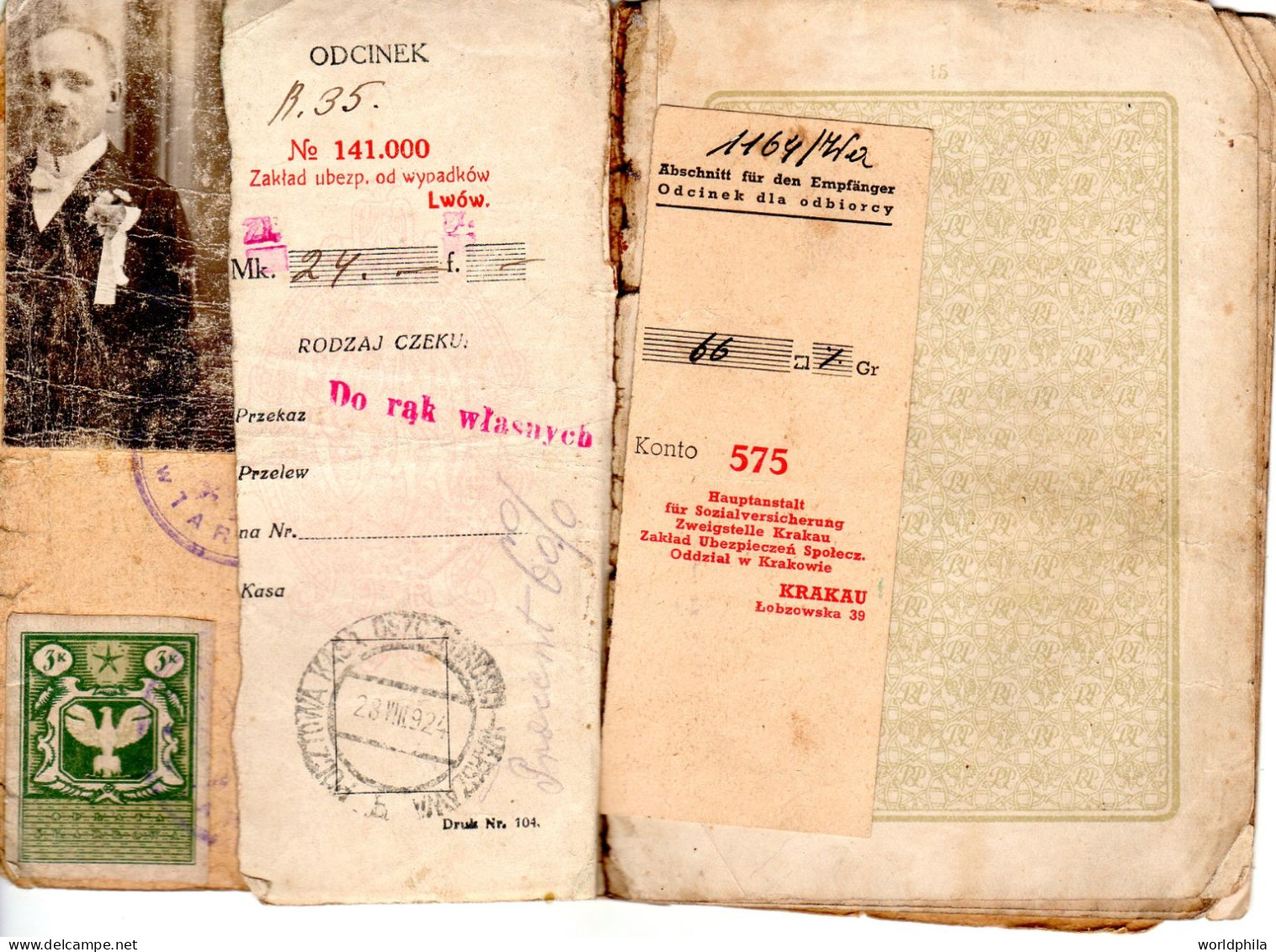 Poland / Polska 1920,24  History Travel Document, Ceskoslovensko, 2 Revenue Stamps. Bad  Condition - Historical Documents
