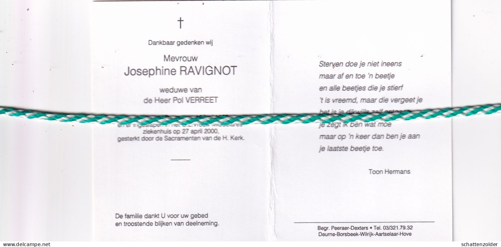 Josephine Ravignot-Verreet, Deurne 1908, 2000. Foto - Obituary Notices