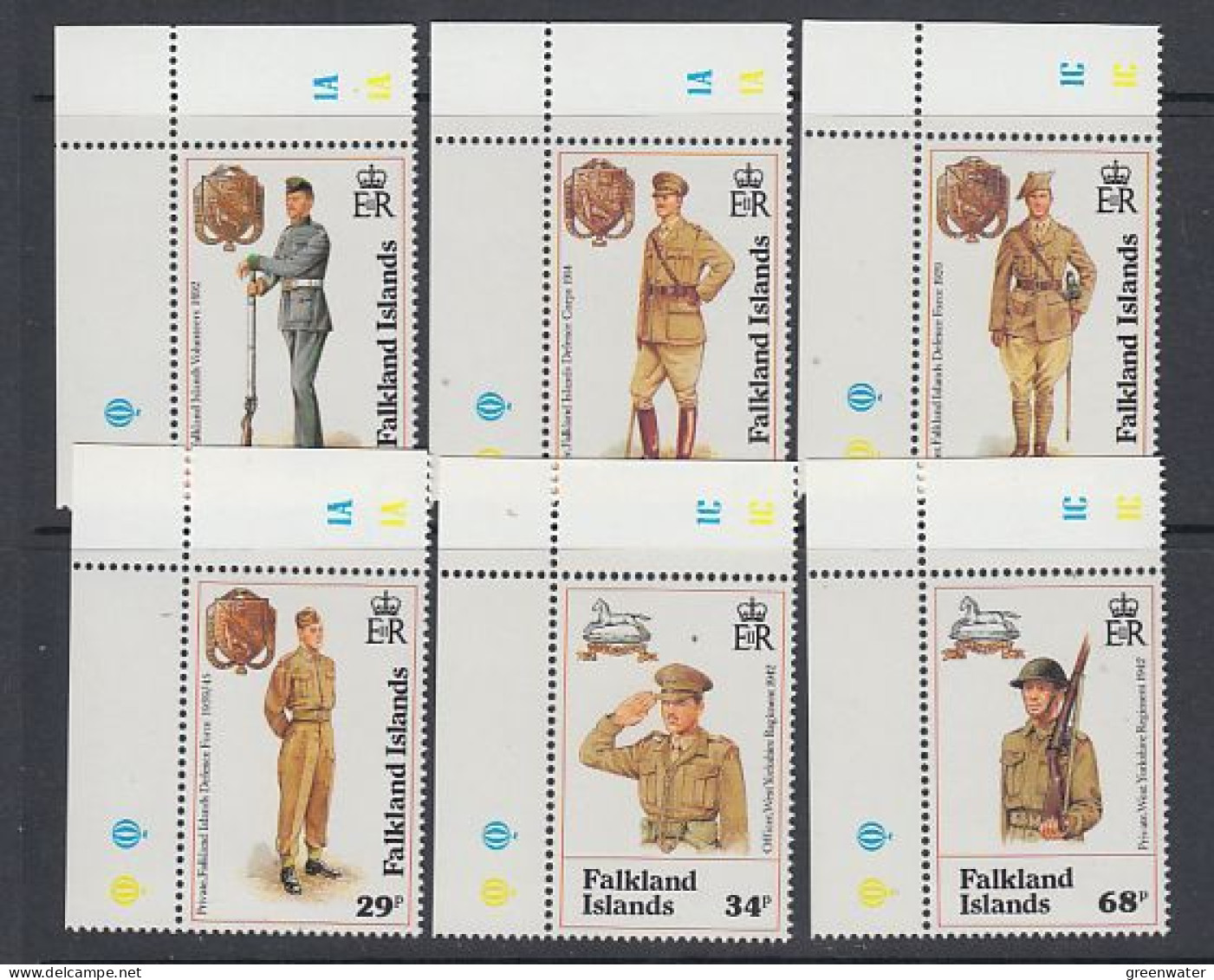 Falkland Islands 1992 Defence Force / Uniforms 6v  (corners) ** Mnh (59679A) - Falkland Islands