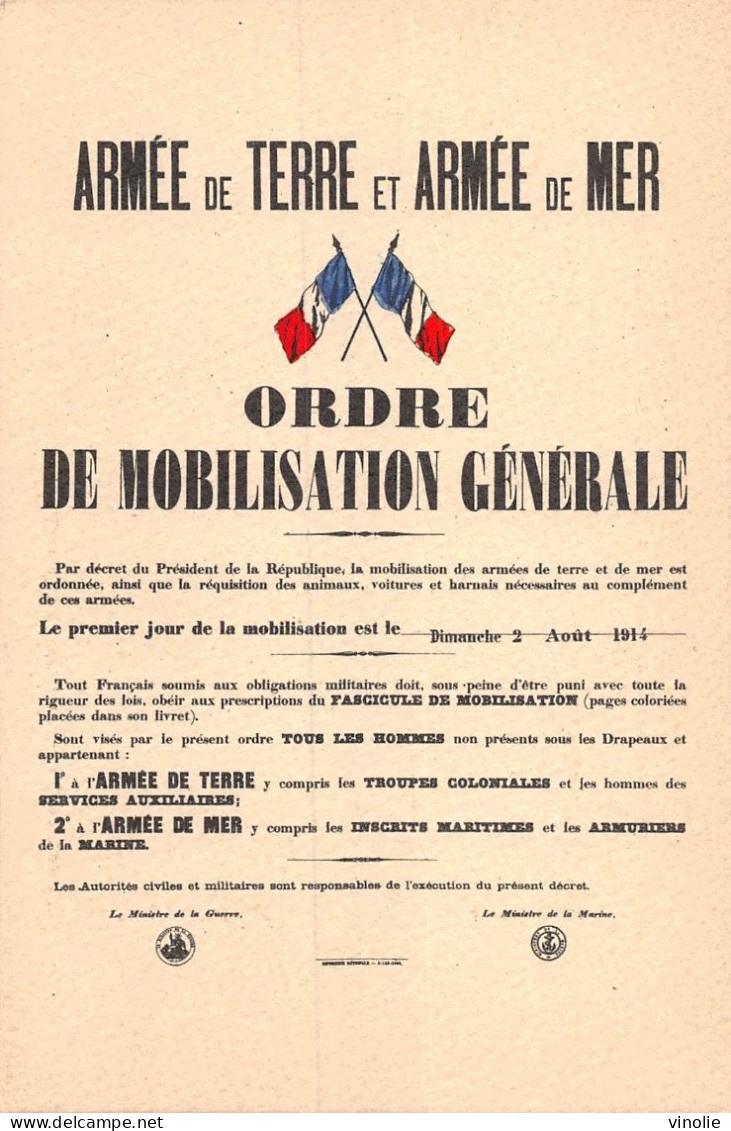 24-5275 : ORDRE DE MOBILISATION GENERALE DU 2 AOUT 1914 - Weltkrieg 1914-18