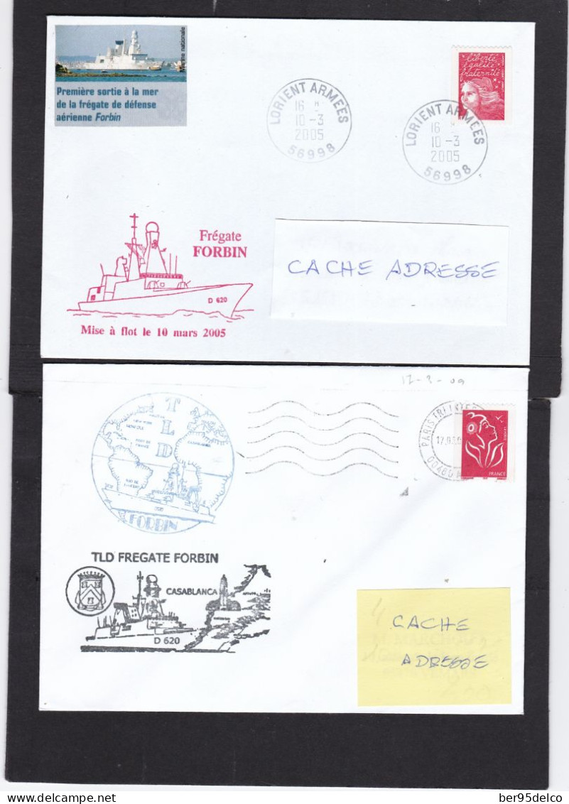 FREGATE FORBIN " D620 " 24 ENVELOPPES  AYANT VOYAGEES AVEC CACHETS ILLUSTRES DE BORD (12 SCANS X 2) - Barcos