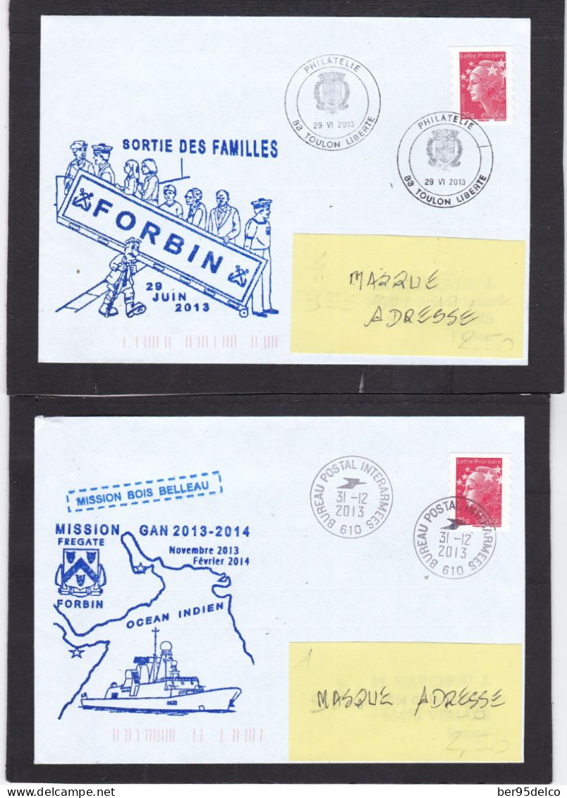 FREGATE FORBIN " D620 " 24 ENVELOPPES  AYANT VOYAGEES AVEC CACHETS ILLUSTRES DE BORD (12 SCANS X 2)