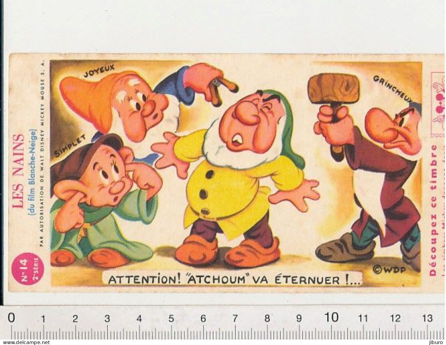 Vintage Image N° 14 Atchoum Va éternuer Timbre Mickey Les Sept Nains (du Film) Blanche-Neige (Walt Disney) 222C1 - Other & Unclassified