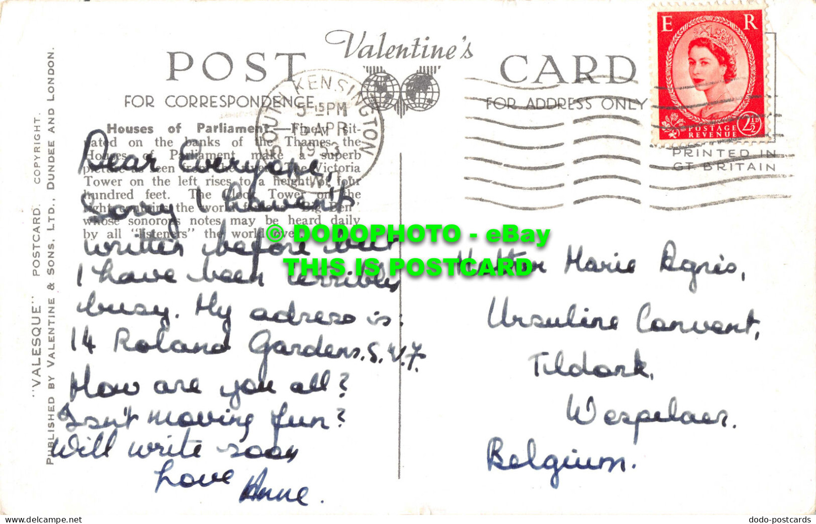 R530431 London. Houses Of Parliament. Valentine. Valesque. 1953 - Andere & Zonder Classificatie