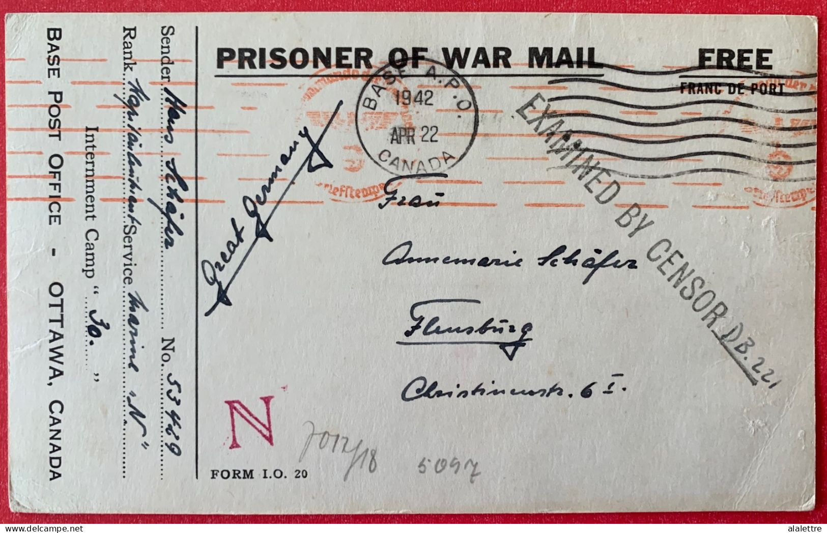 1942 CANADA P.O.W. Camp 30 Prisoner Of War Censored Card Adressée En Allemagne - Storia Postale