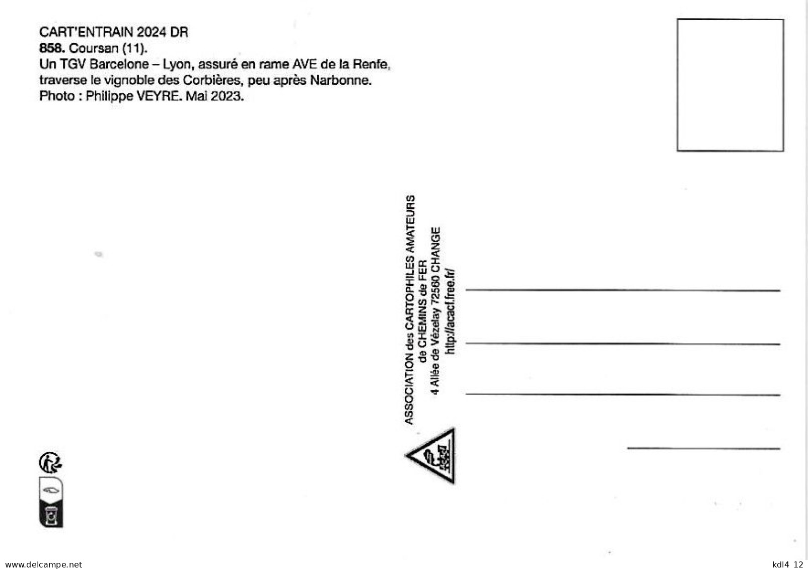 ACACF 858 - TGV Rame AVE De La Renfe Vers COURSAN - Aude - SNCF - Other & Unclassified