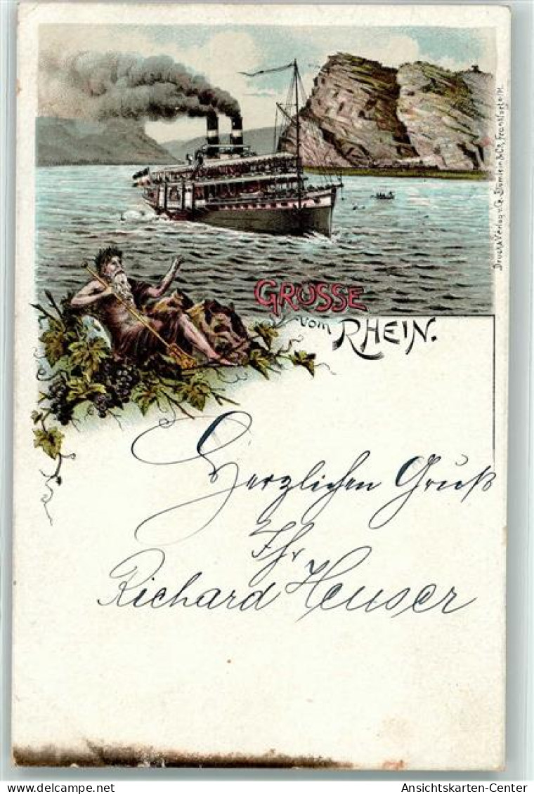 13189105 - Gruss Aus Vom Rhein  Wassergott Weingott AK - Steamers