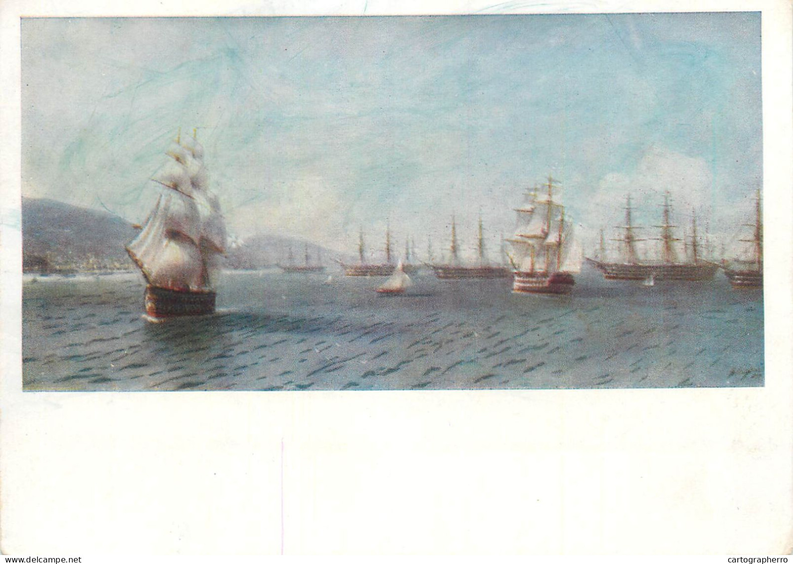 Navigation Sailing Vessels & Boats Themed Postcard Russia Painting Sail Warships Fleet In Harbour - Segelboote