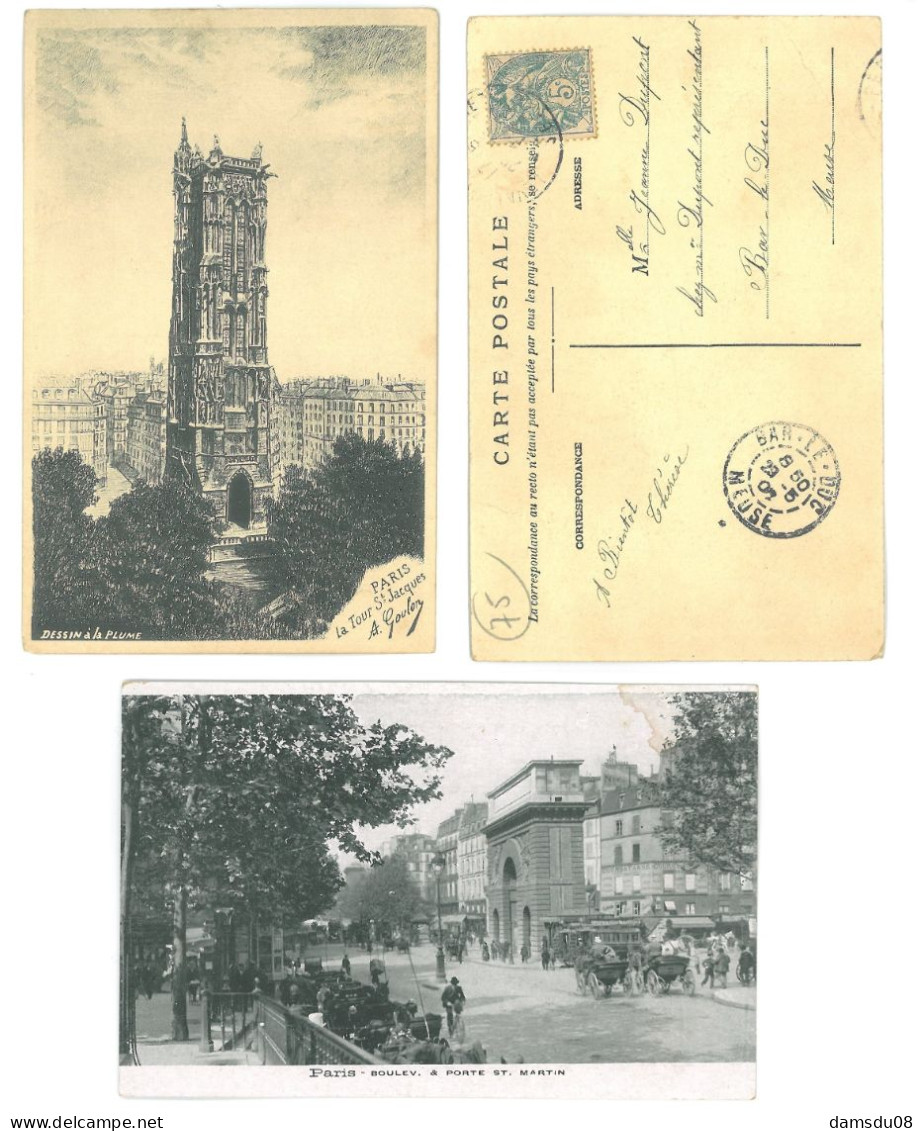 Lot De 2 CPA 75 Paris La Tour St Jacques - Boulev. & Porte St Martin - Autres Monuments, édifices