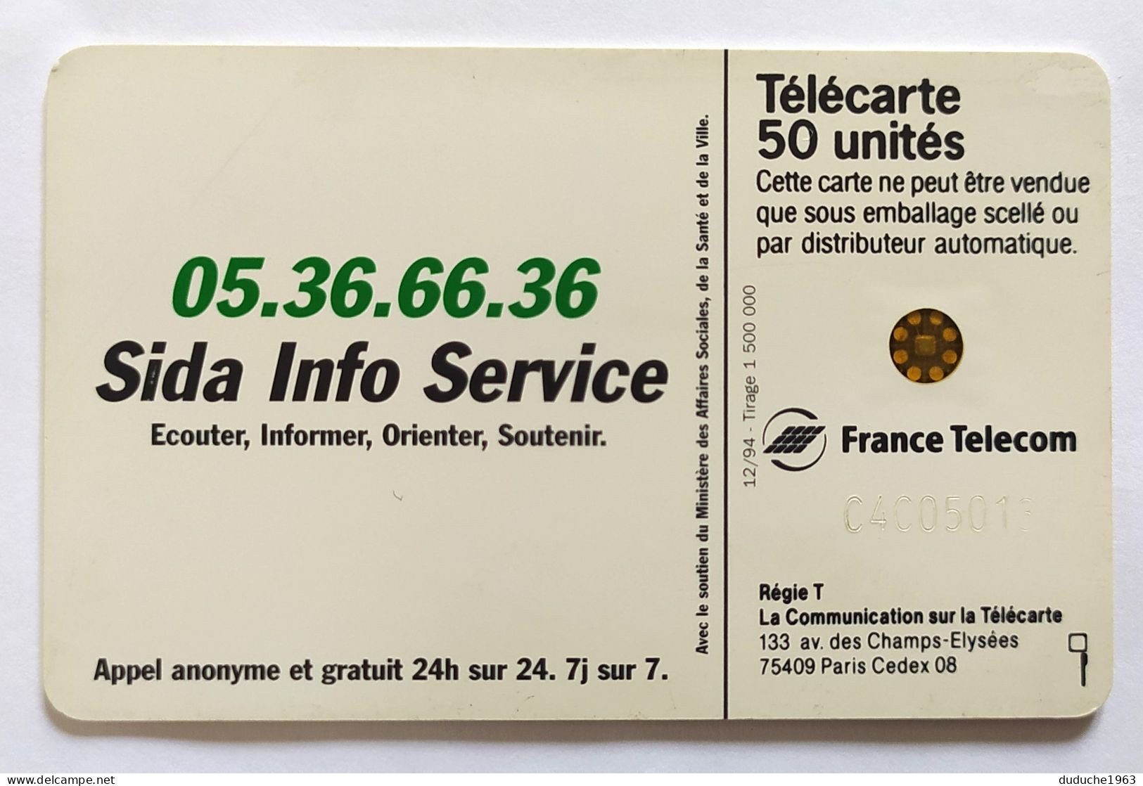 Télécarte France - Sida Info Service - Non Classés