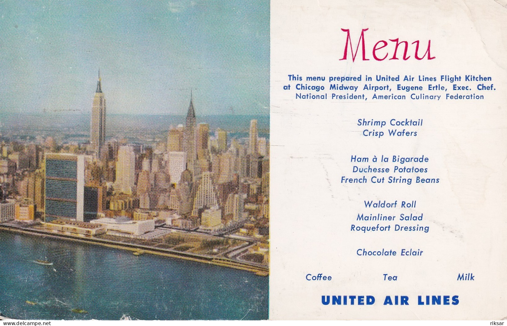 MENU(UNITED AIR LINES) AVIATION(NEW YORK) - Recepten (kook)