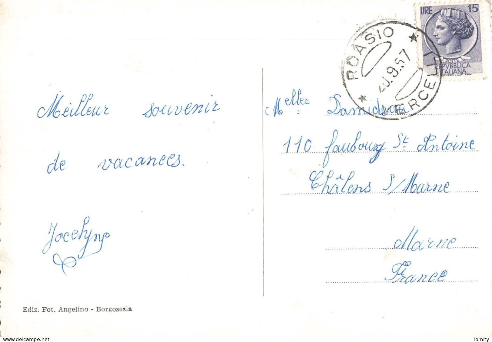 Italie Roasio Vercelli Prucengo Roasio Brugo CPSM GF + Timbre Cachet 1957 - Vercelli